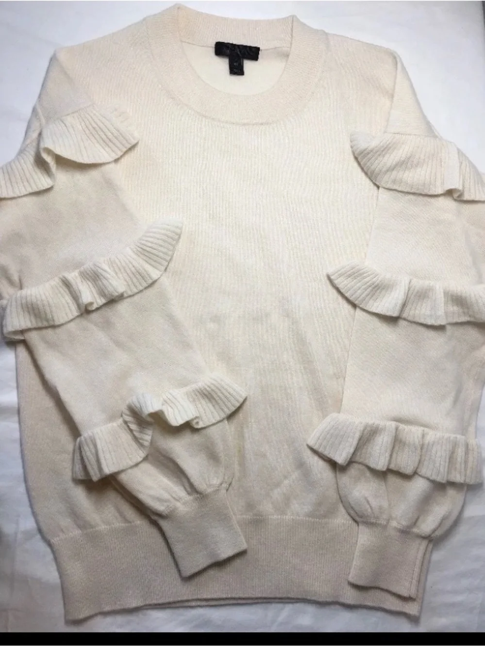 J. Crew Ruffle Sleeve Crewneck Sweater Wool Blend Size Large